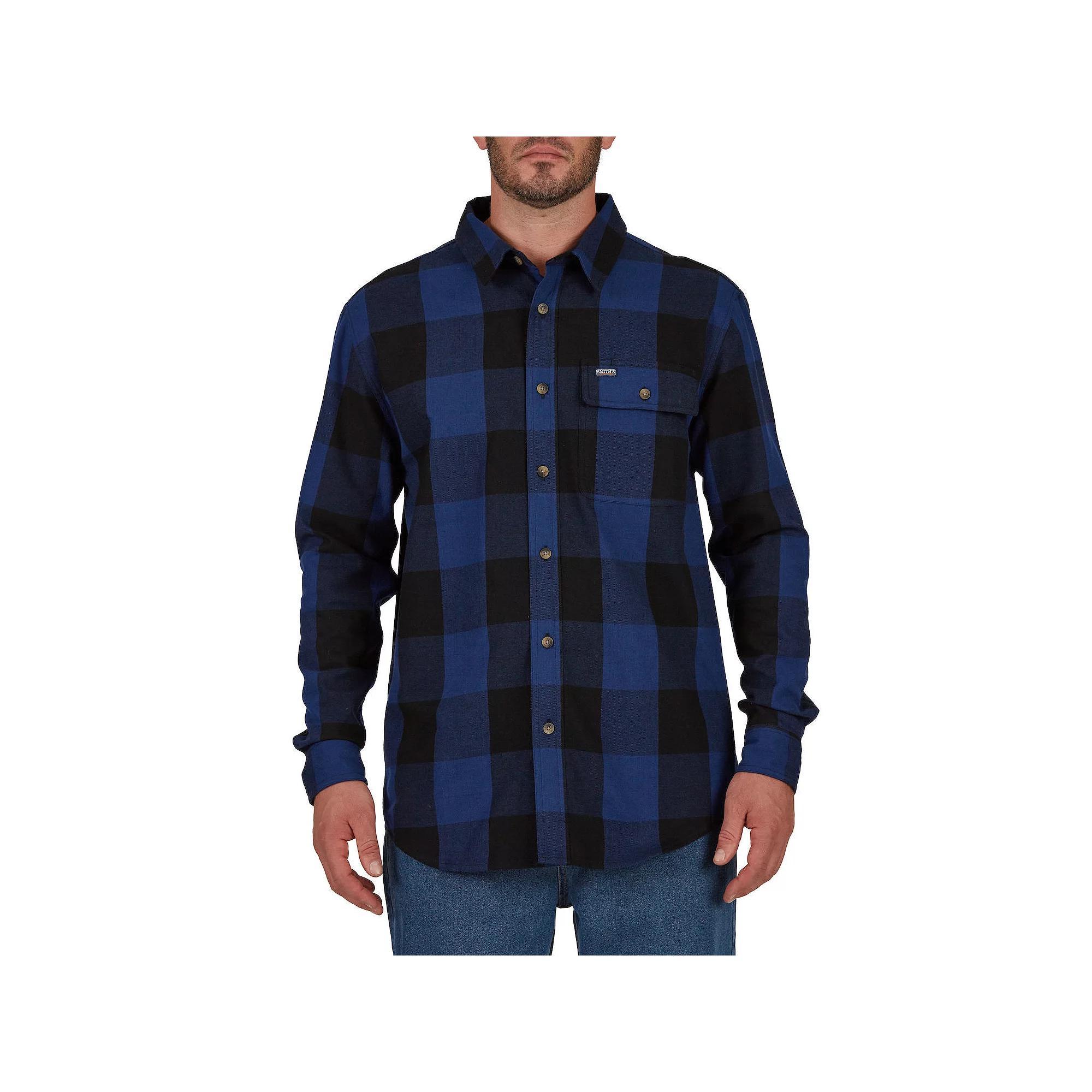 Men's Smith's Workwear Relaxed-Fit Buffalo Plaid Flannel Button-Down Shirt, Size: XXL, Dark Black Product Image