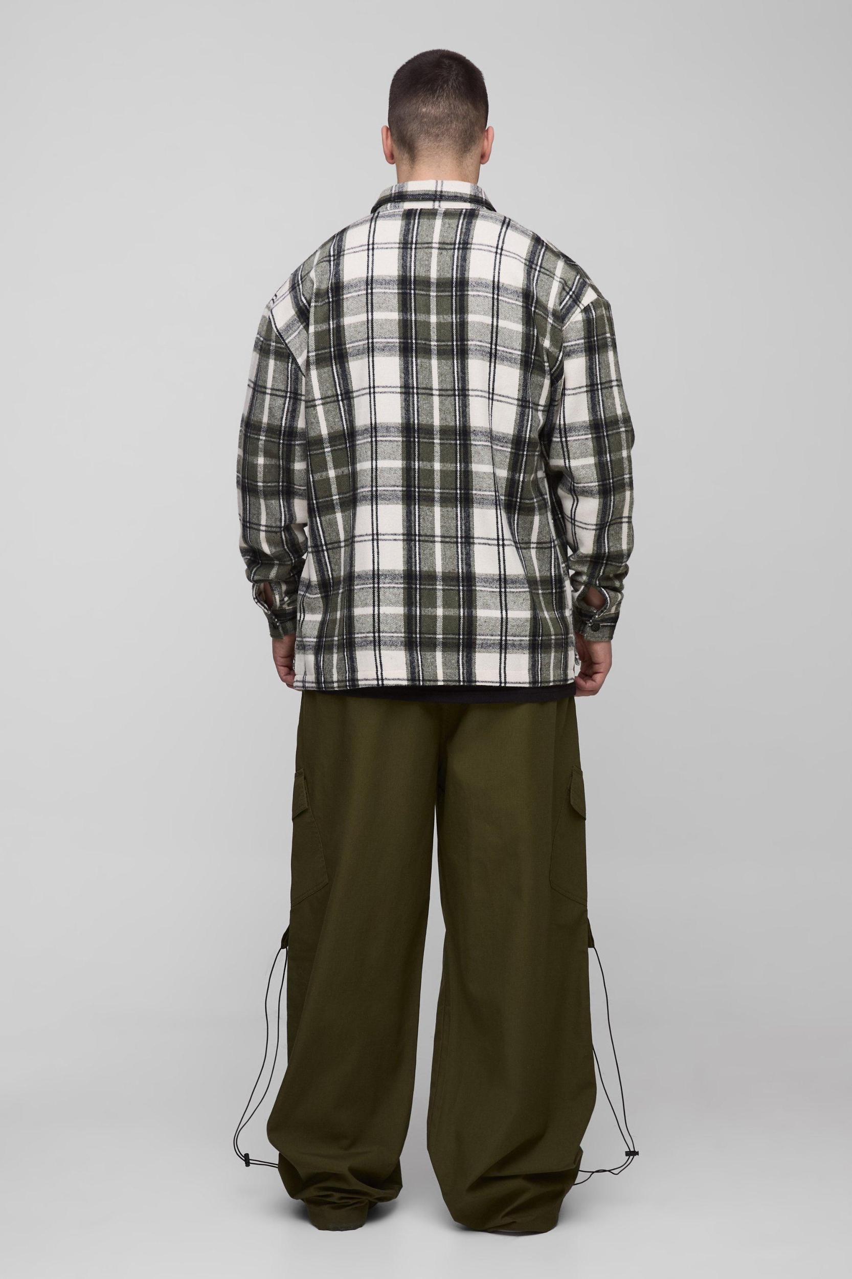 Tall Boxy Split Hem Brushed Flannel Shirt Jacket | boohooMAN USA Product Image