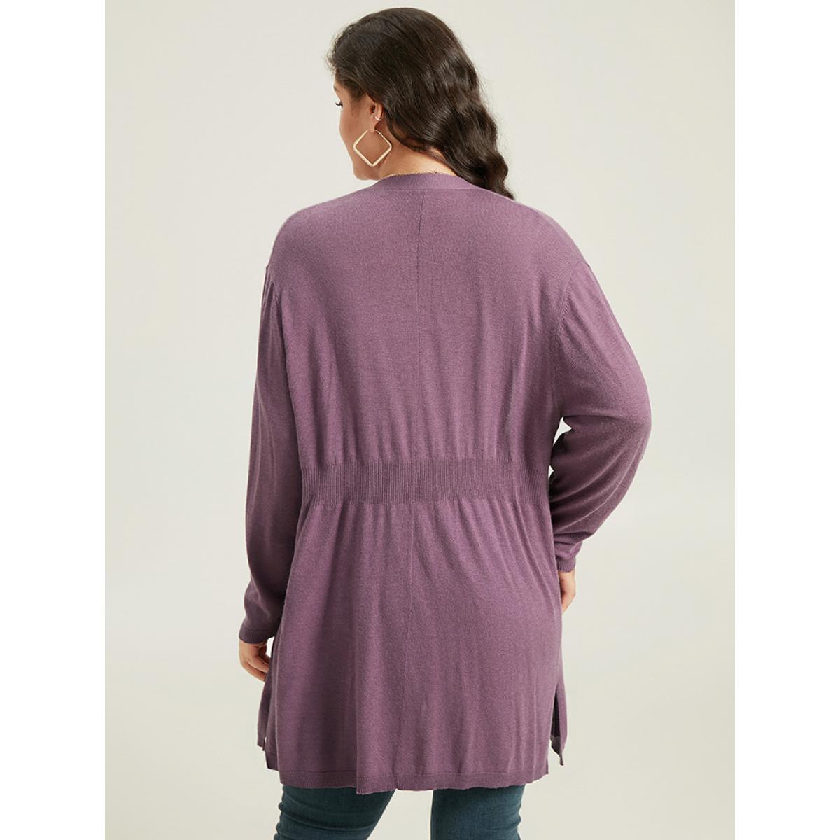 Plus Size Supersoft Essentials Split Hem Open Front Cardigan Mauve Women Casual Loose Long Sleeve Dailywear Cardigans BloomChic 30/6X Product Image