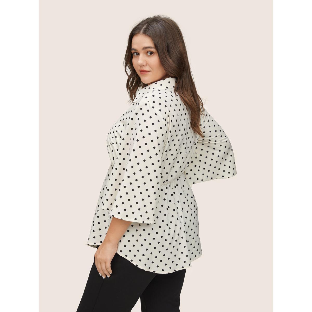 Plus Size Ivory Polka Dot Button Detail Arc Hem Blouse Women At the Office Elbow-length sleeve Shirt collar Work Blouses BloomChic 28/5X Product Image