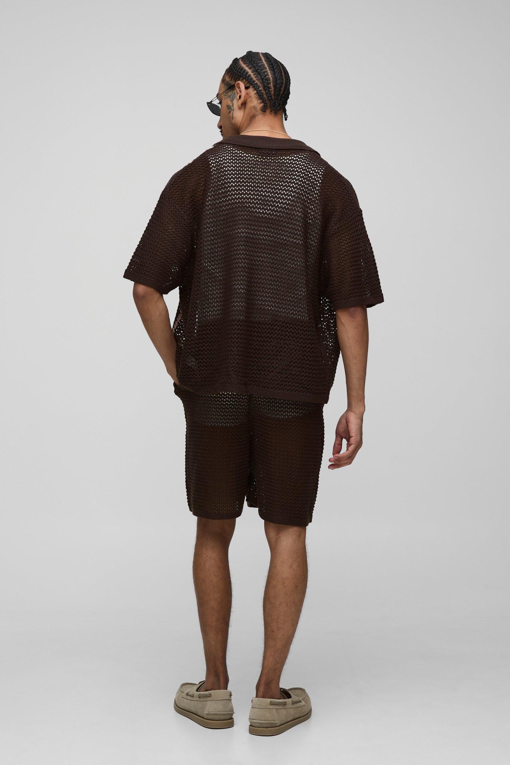 Boxy Fit Open Stitch Colour Block Stripe Knitted Shirt Set | boohooMAN USA Product Image