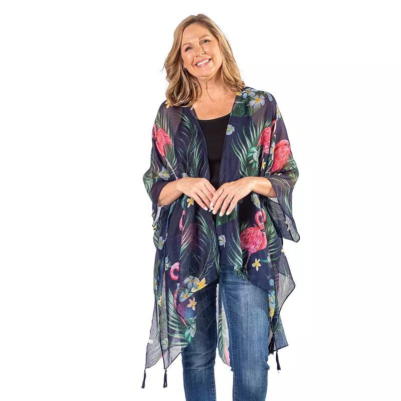 Women's Le Moda Flamingo Kimono With Tassels, Blue Product Image