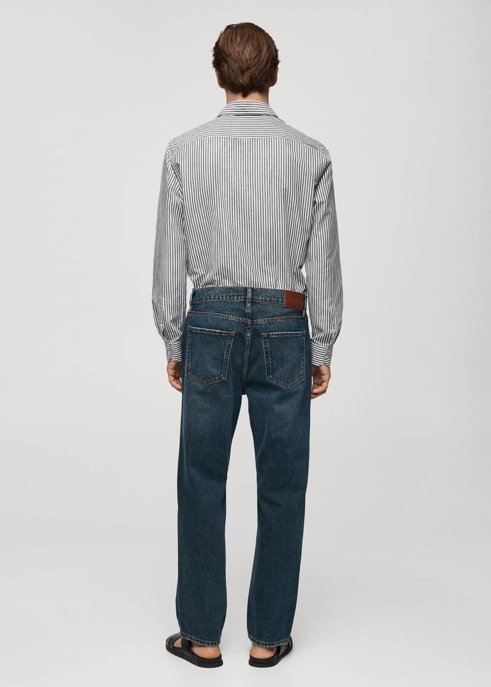 Regular-fit striped cotton-linen shirt - Men | MANGO USA Product Image