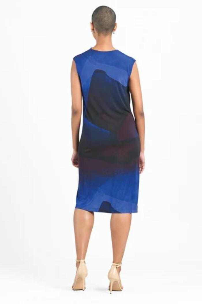 Watercolor Print Sleeveless Ruched Soft Knit Midi Dress Product Image