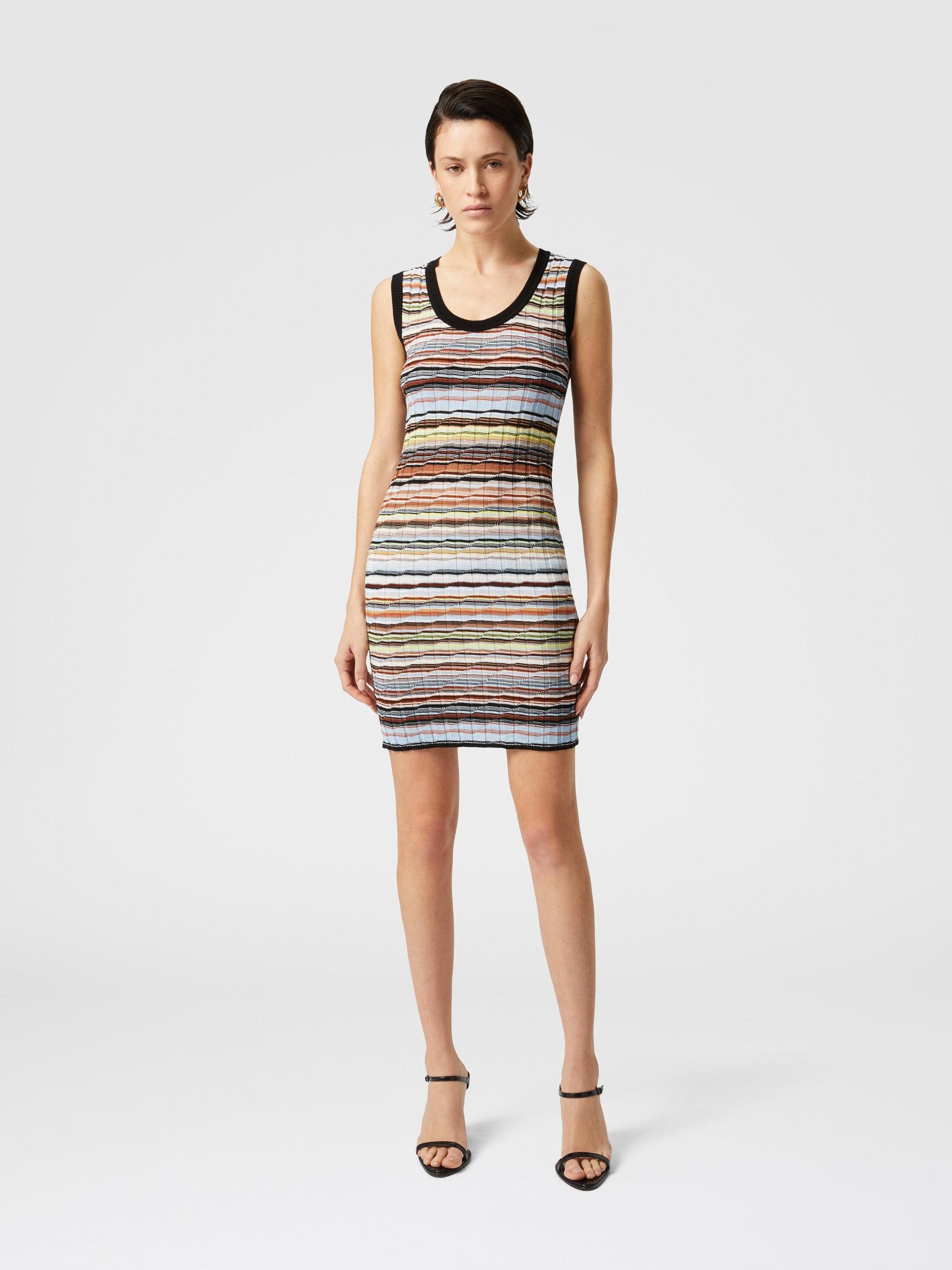 Striped ribbed cotton and viscose mini-dress with contrasting piping Product Image