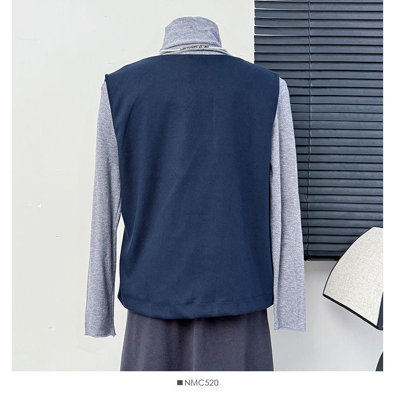 Set: Asymmetrical Wool Vest + High-Neck T-Shirt Product Image