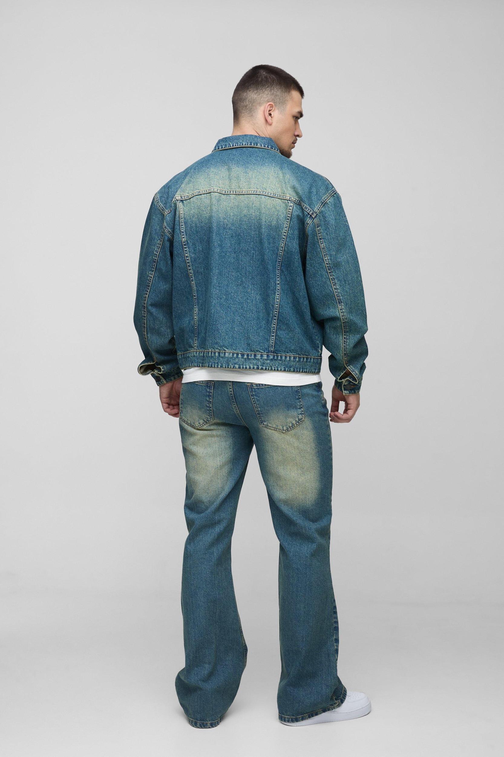 Tall Tinted Ripped Boxy Oversized Jean Jacket | boohooMAN USA Product Image