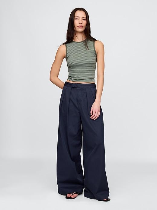 High Rise Twill Pleated Wide-Leg Khakis Product Image