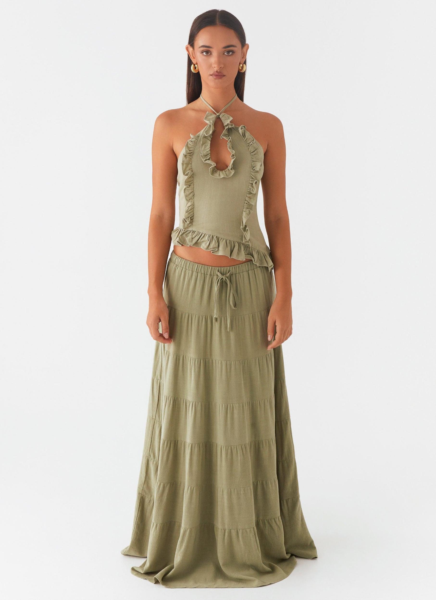 Mariella Linen Maxi Skirt - Sage Product Image
