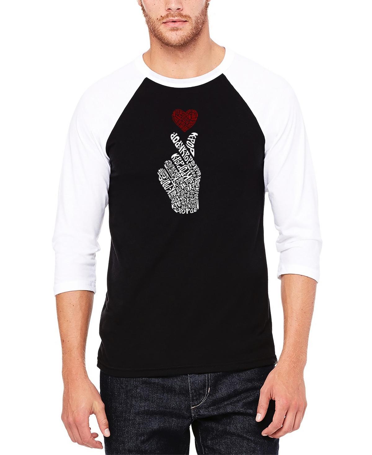La Pop Art Mens Raglan Baseball 3/4 Sleeve K-Pop Word Art T-shirt - Gray Product Image