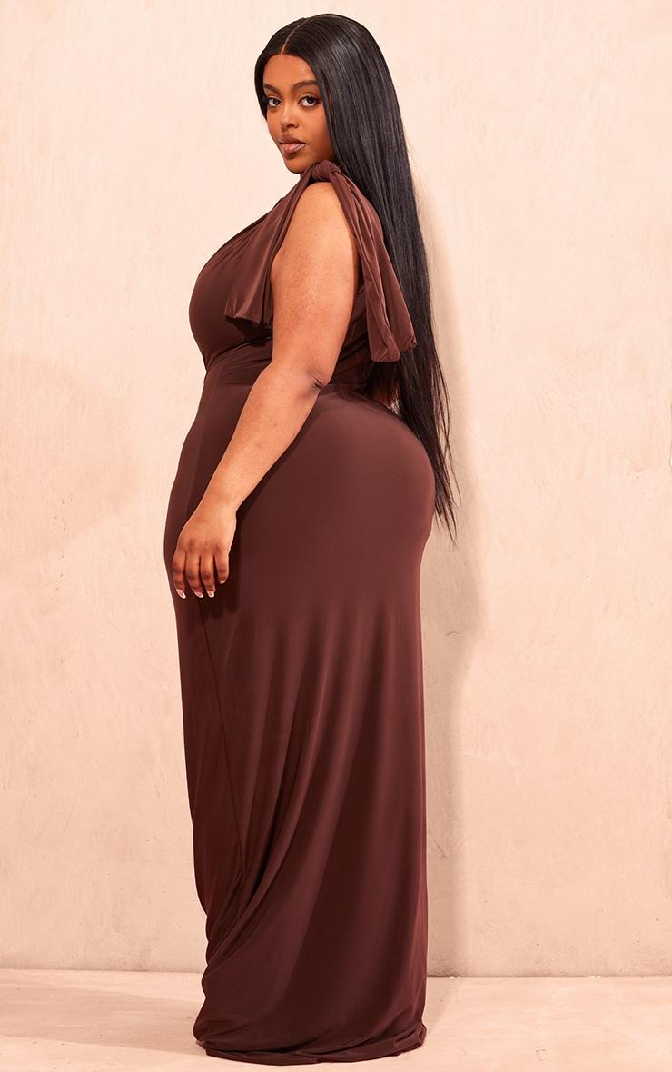 Plus Chocolate Slinky Knot Drape Midaxi Dress Product Image