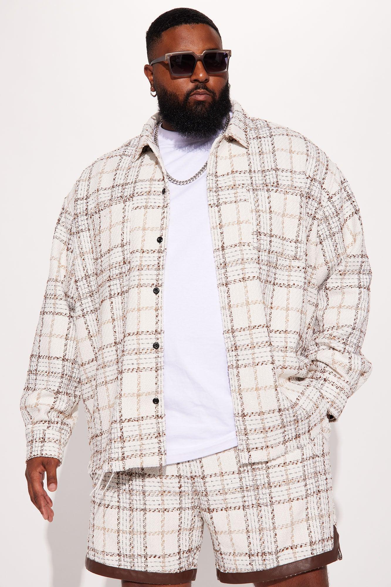 Casual Act Plaid Shacket - White/combo Product Image