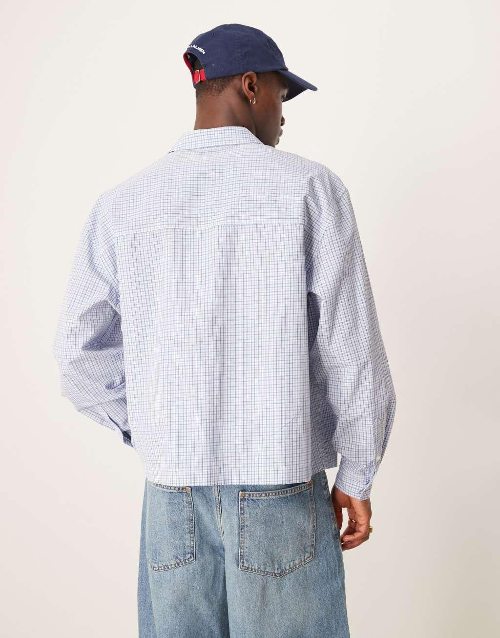 ASOS DESIGN oversize boxy shirt in blue plaid Product Image