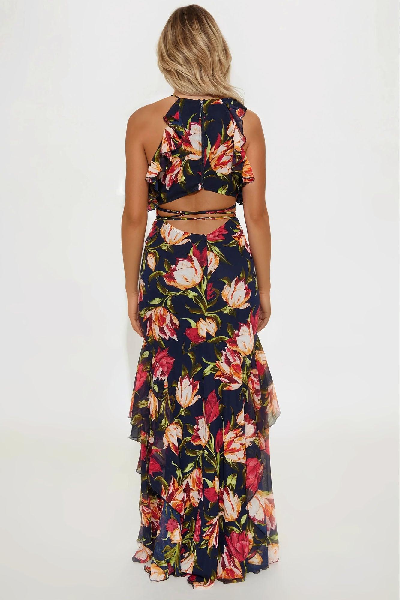 Rosana Ruffle Maxi Dress - Navy Product Image