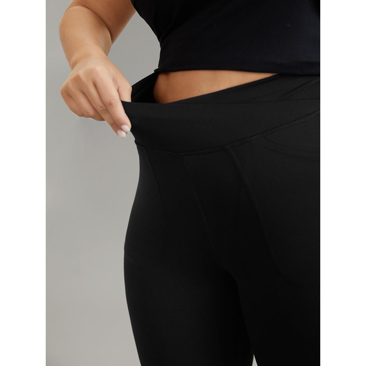 Plus Size Solid Elastic Waist Bootcut High Rise Leggings Women Black Casual High stretch Bootcut High Rise Dailywear Leggings BloomChic 28/5X Product Image