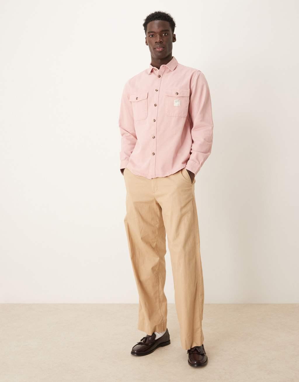 ASOS DESIGN overshirt with badge detail in pink  Product Image