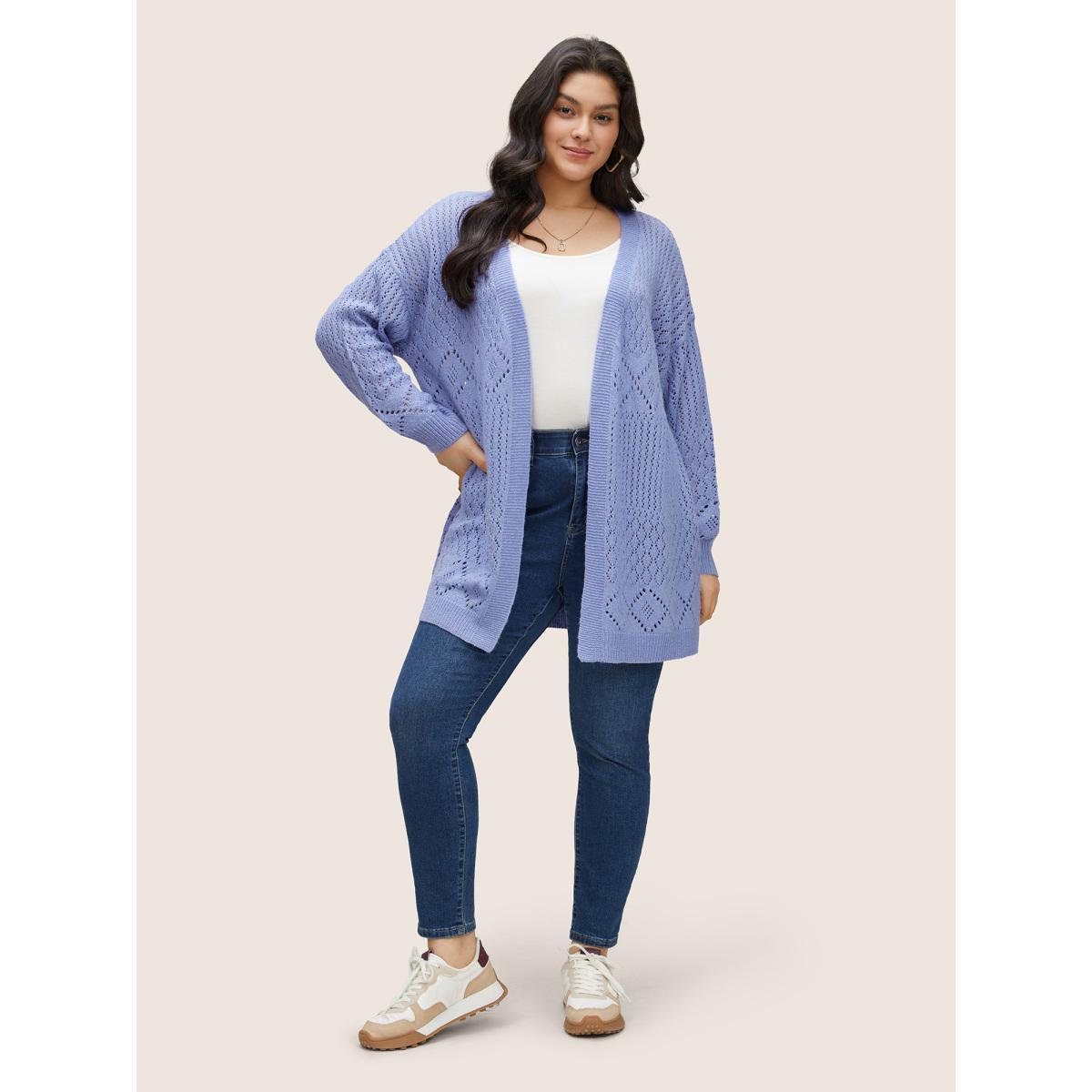 Plus Size Supersoft Essentials Geometric Hollow Out Cardigan BlueViolet Women Casual Long Sleeve Everyday Cardigans BloomChic 10/M Product Image