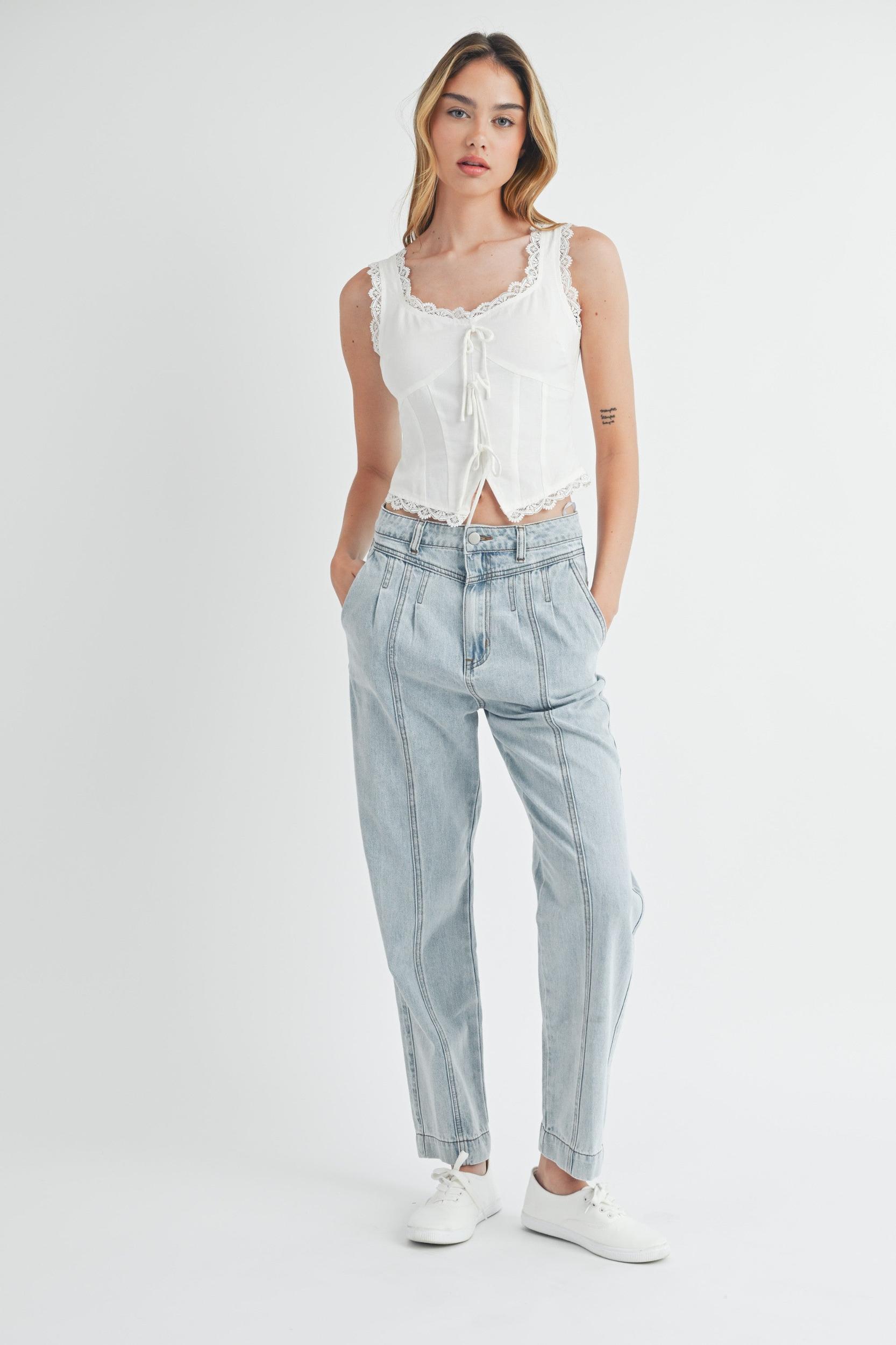 Pleated Detail Denim Jeans Product Image
