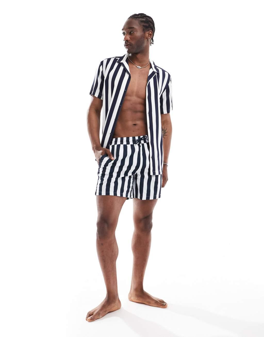 Hunky Trunks beach shirt in navy and white stripe - part of a set Product Image