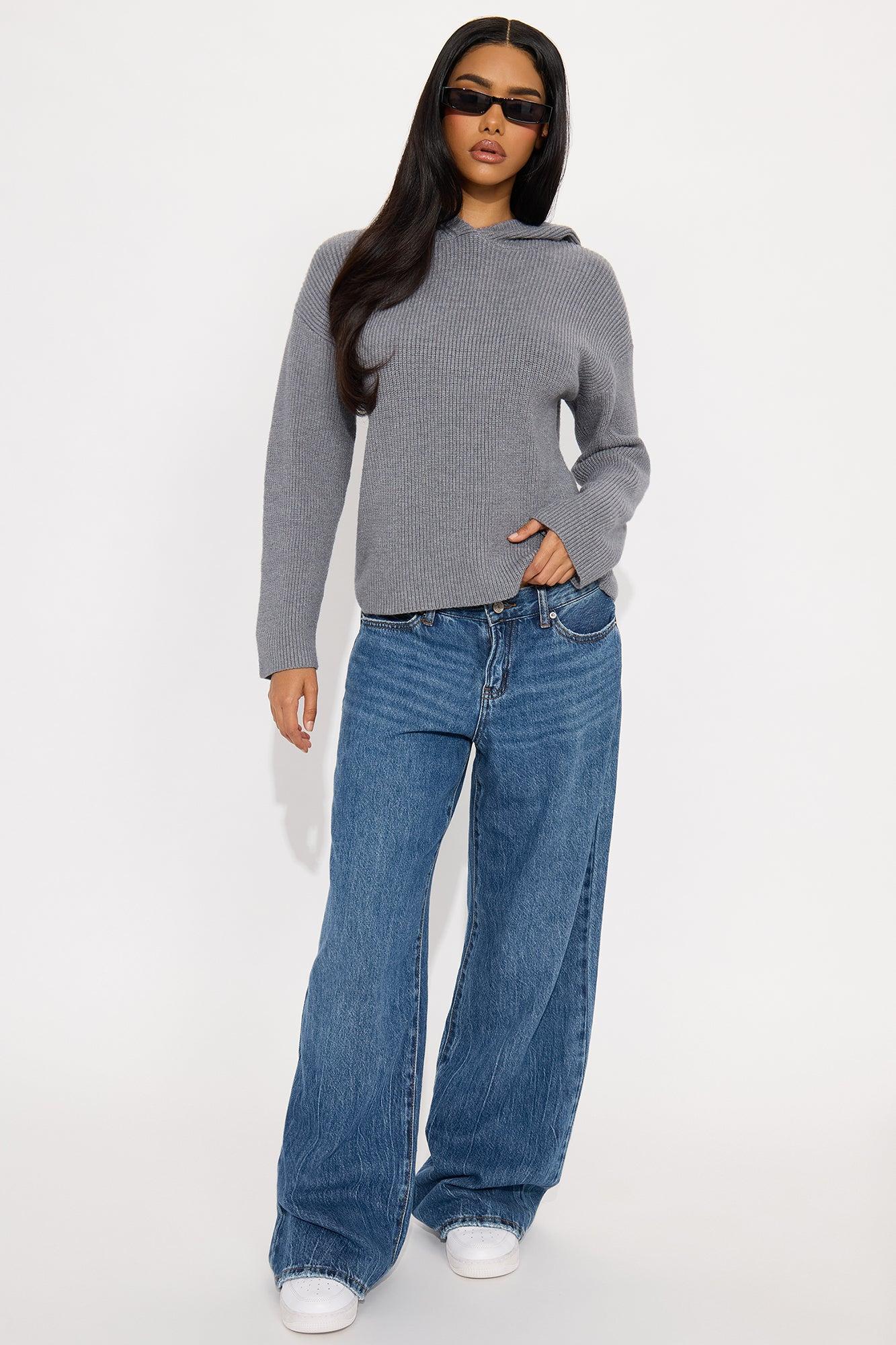 The Coziest Hooded Sweater - Grey Female Product Image