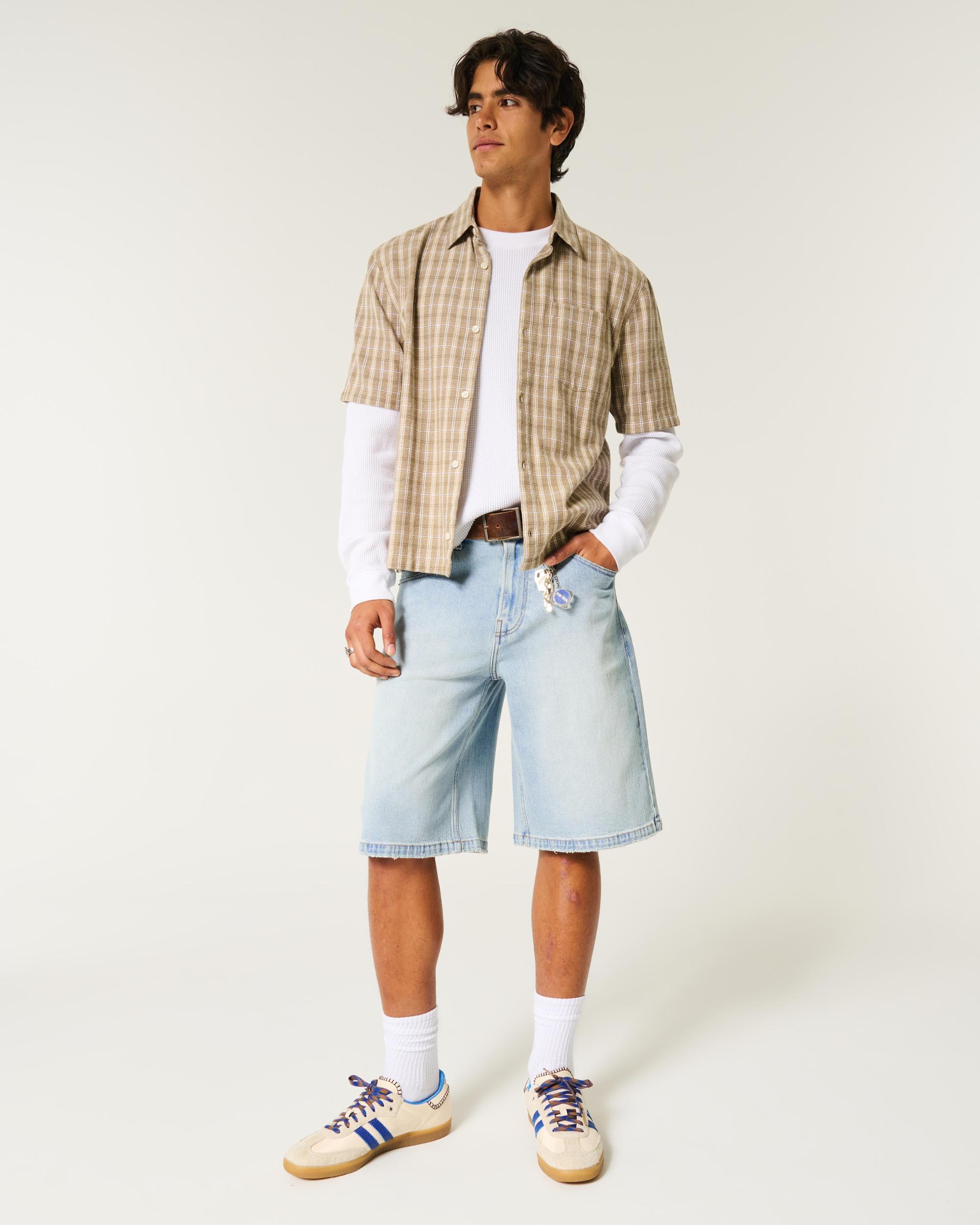 Below-the-Knee Washed Black Super Baggy Denim Shorts Product Image