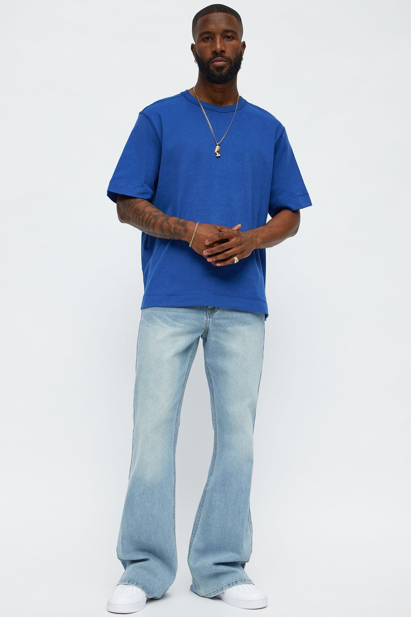 Reverse Seam Cotton Short Sleeve Crew - Blue Wash Product Image