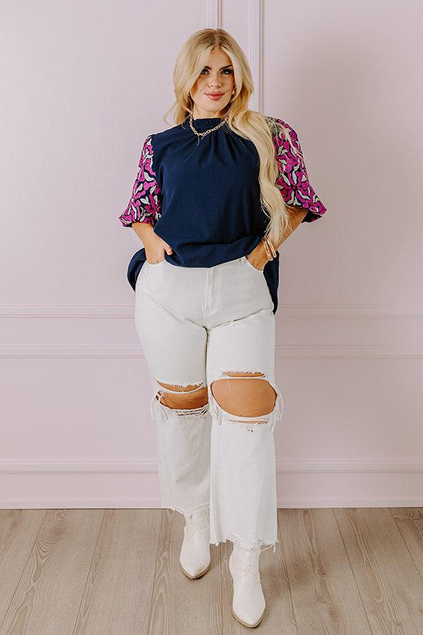 Mediterranean Cruise Embroidered Shift Top in Navy Curves Product Image