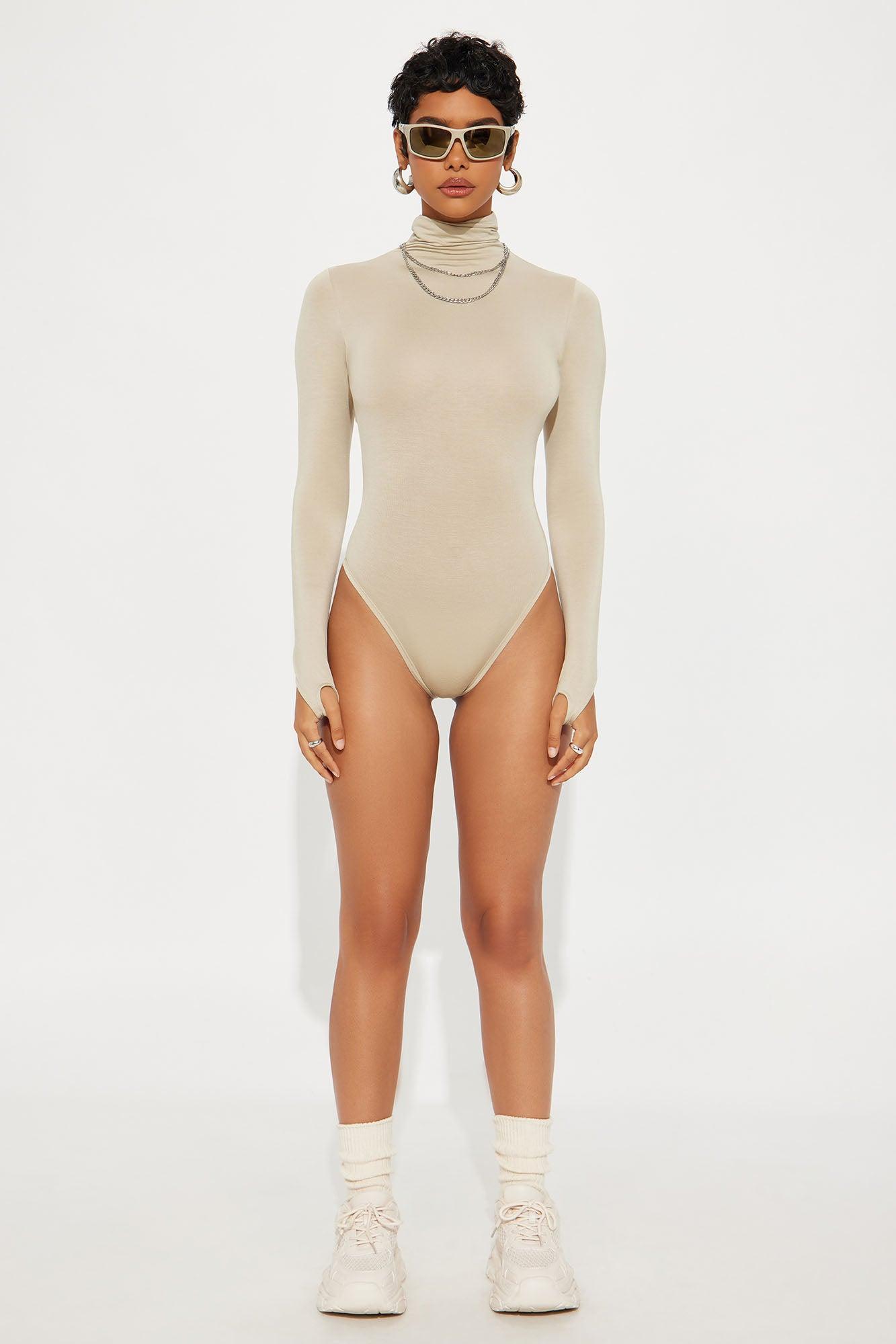 Modal Open Back Turtle Neck Bodysuit - Stone Product Image