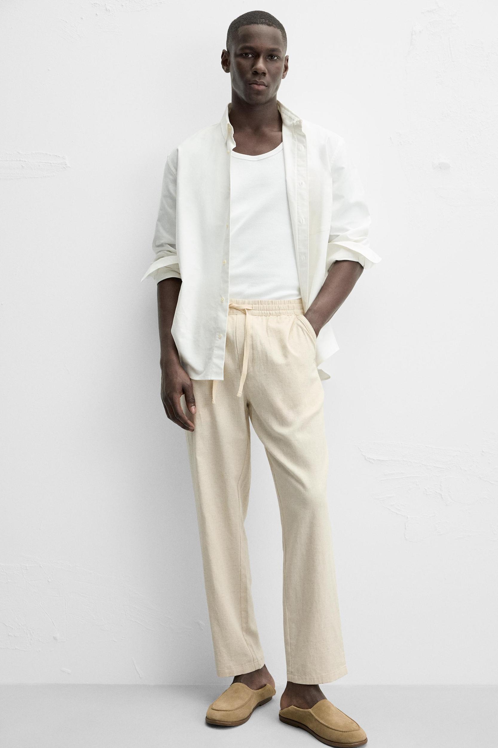 RELAXED FIT COTTON LINEN PANTS Product Image