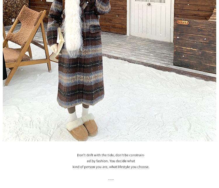 Plaid Hooded Mock Two-Piece Midi Double-Breasted Coat Product Image
