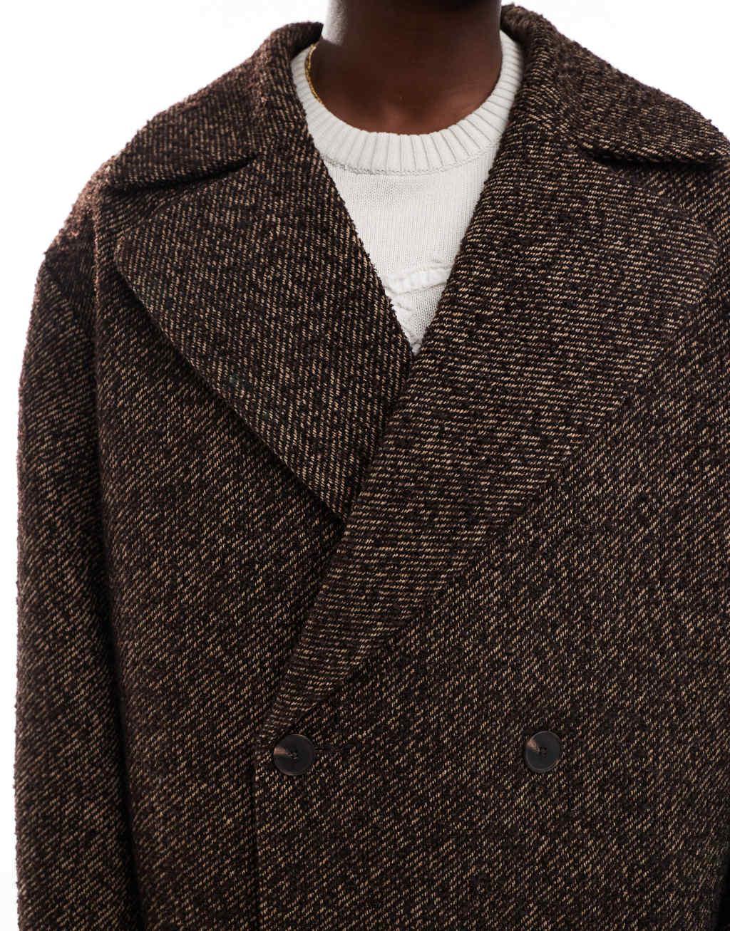 ASOS DESIGN oversized wool look overcoat in brown salt and pepper Product Image