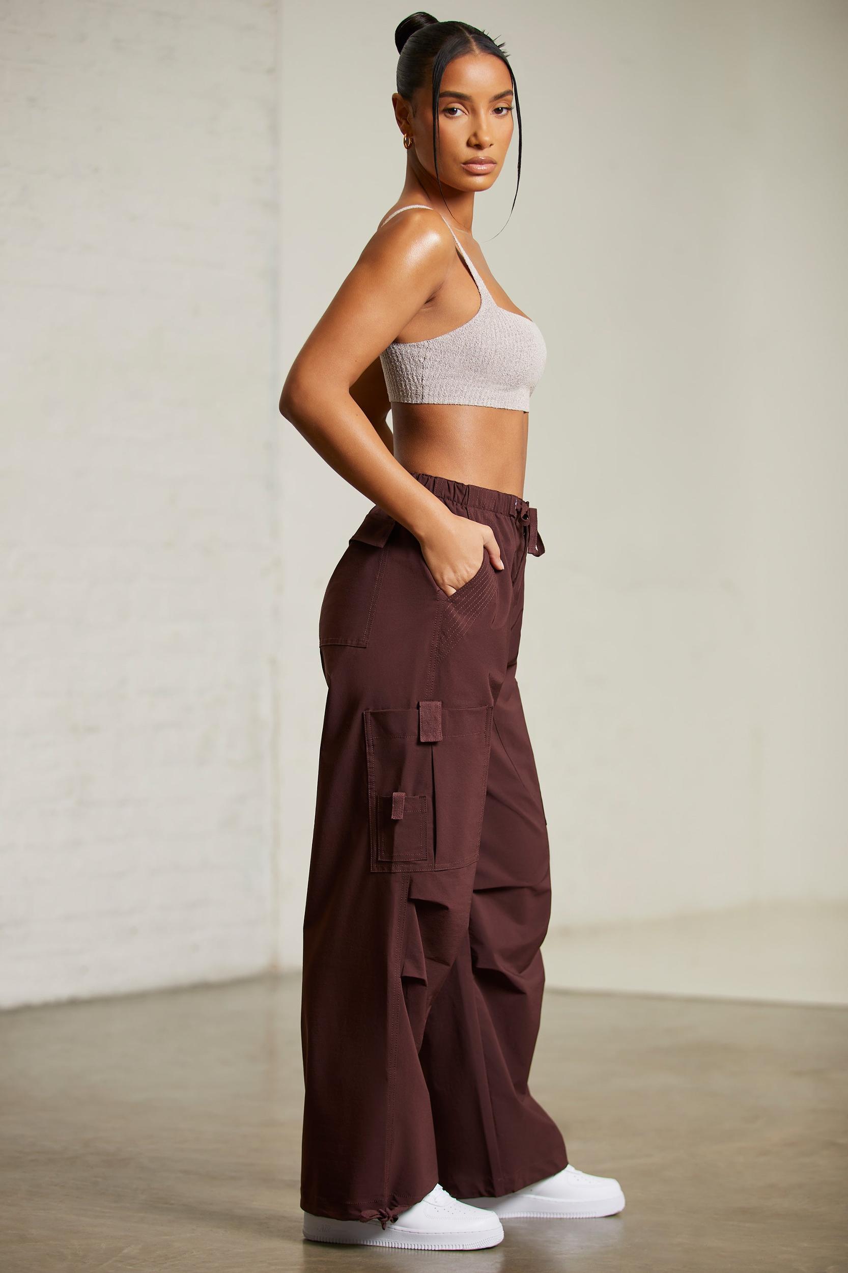 Wide Leg Cargo Trousers in Brown Product Image