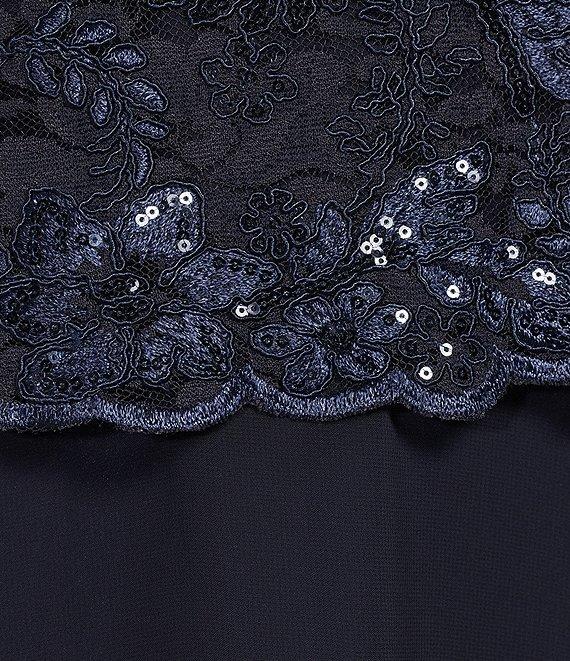 Alex Evenings Plus Size Scoop Neck 3/4 Sleeve Sequin Lace Bodice A Line Midi Dress Product Image