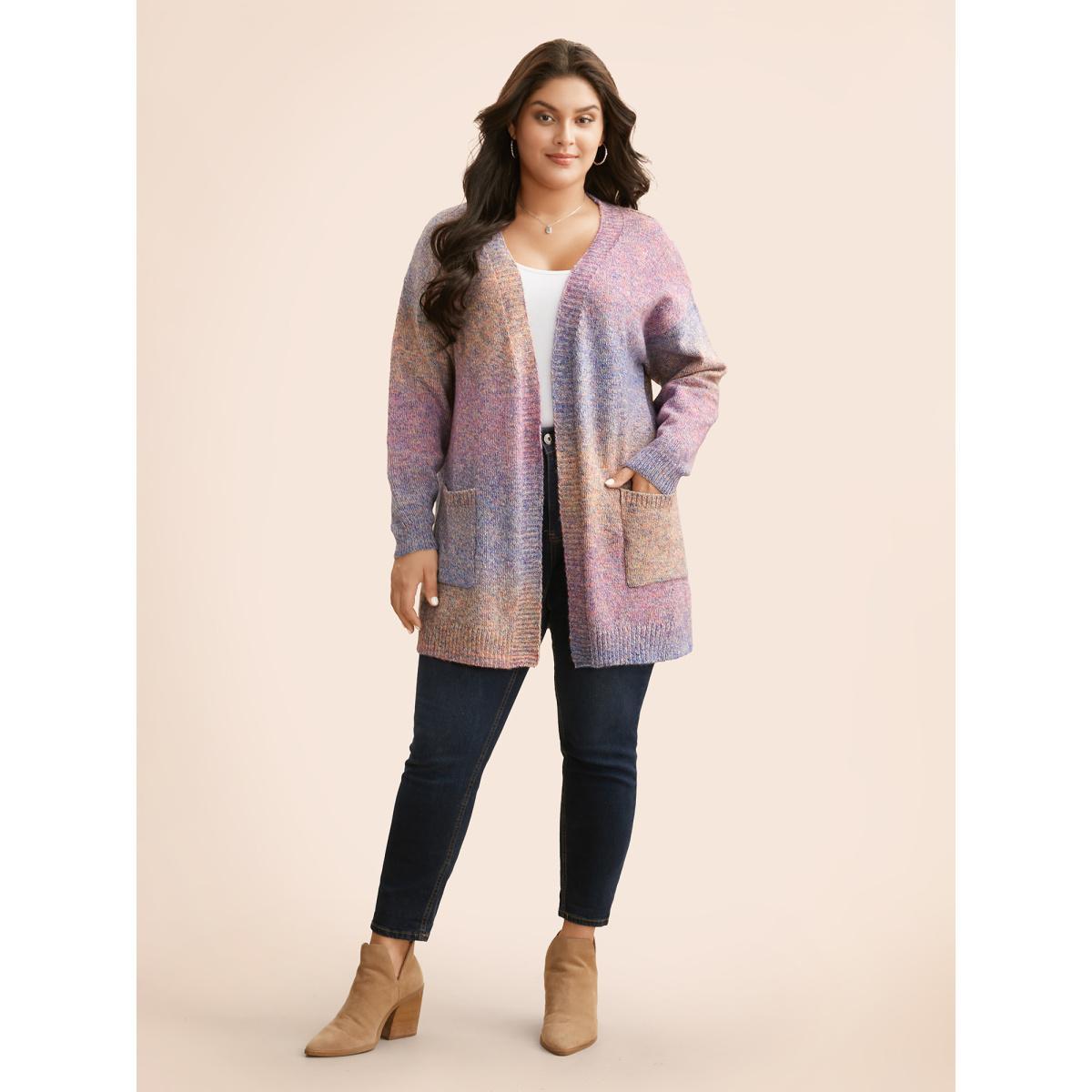 Plus Size Gradient Dyeing Patch Pocket Cardigan Multicolor Women Casual Loose Long Sleeve Everyday Cardigans BloomChic 14-16/1X Product Image