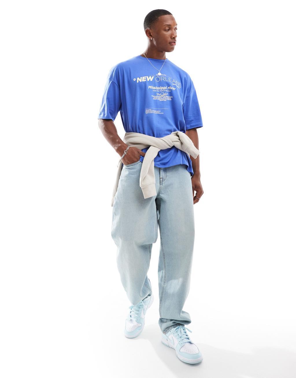 ASOS DESIGN oversized T-shirt in blue with front print Product Image