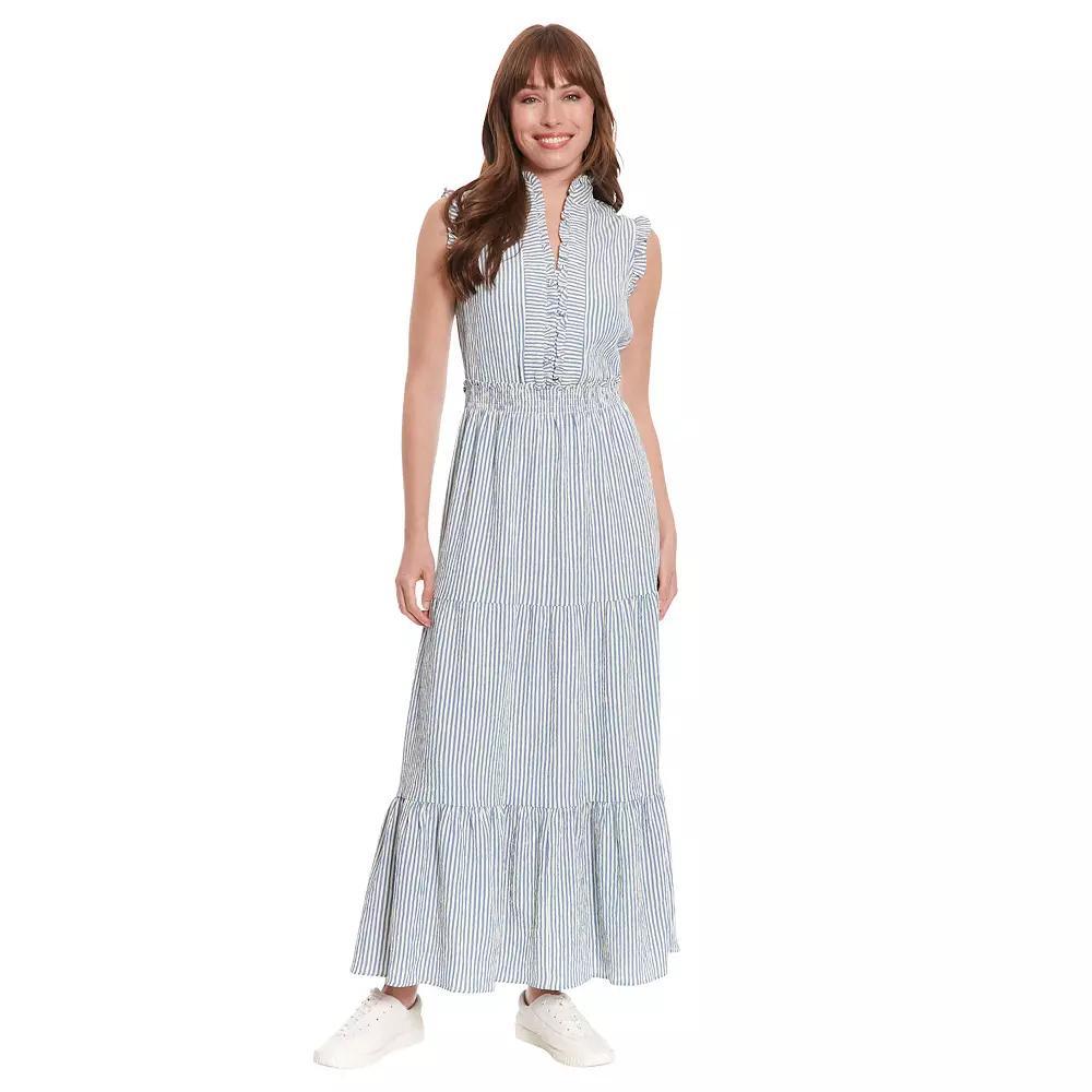 Petite London Times Smocked Waist Tiered Maxi Dress, Women's, Size: 8 Petite, Blue Stripe Product Image