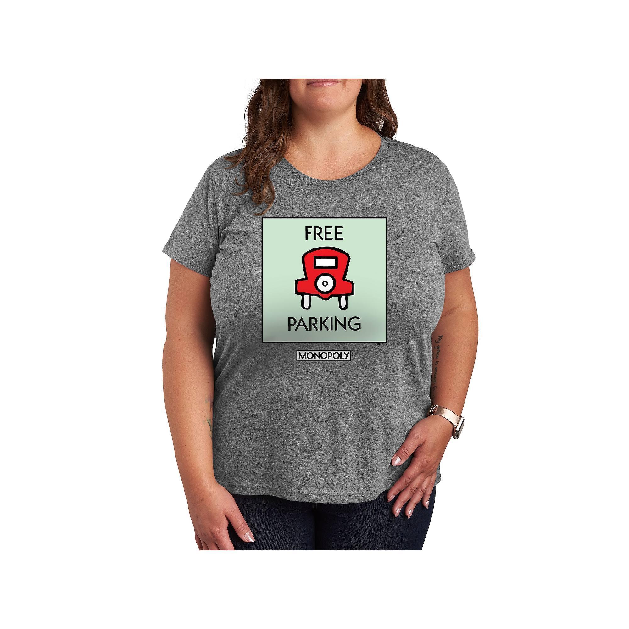 Plus Monopoly Free Parking Graphic Tee, Womens Grey Gray Product Image