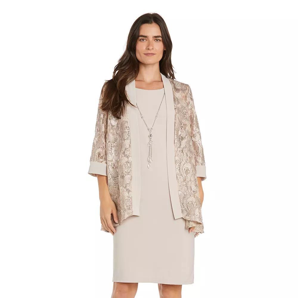 Petite R&M Richards 2-Piece Embroidered Jacket & Sequin Dress, Women's, Size: 4 Petite, Beige Product Image