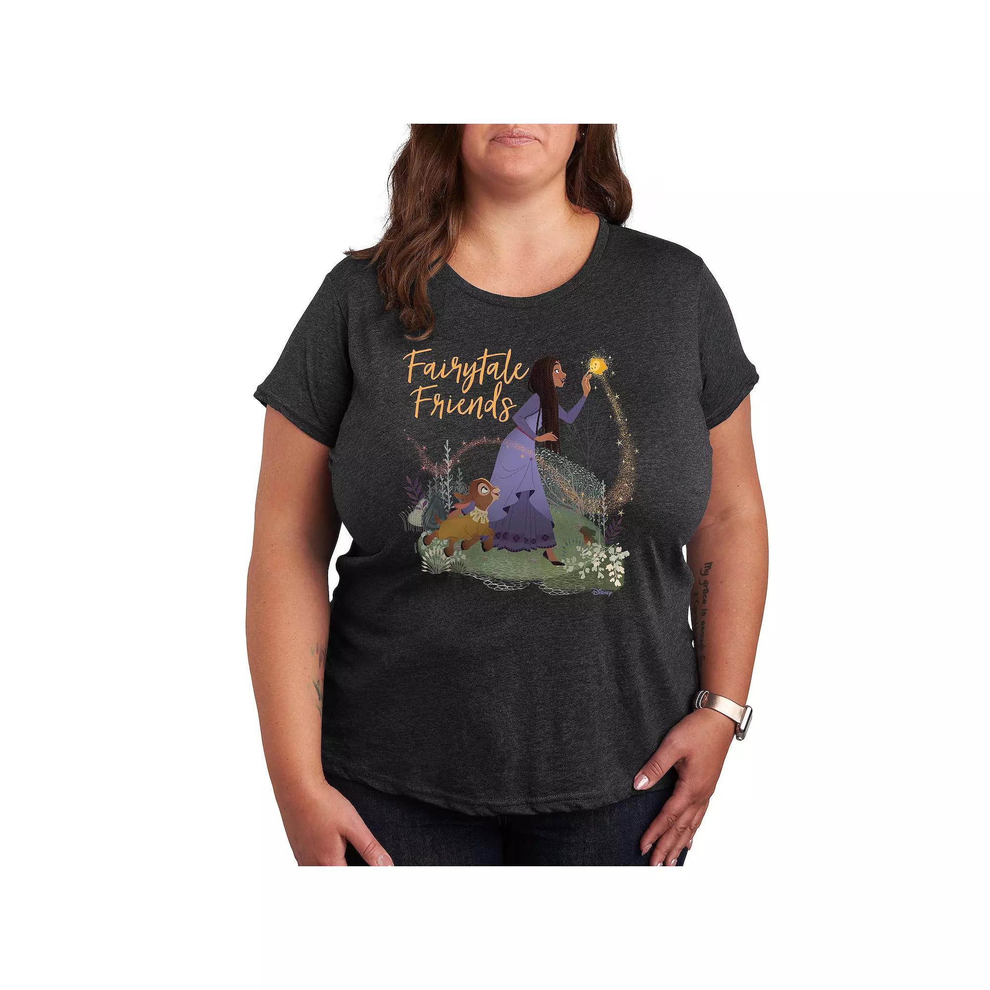 Disneys Wish Plus Fairytale Friends Graphic Tee, Womens Heather Grey Product Image