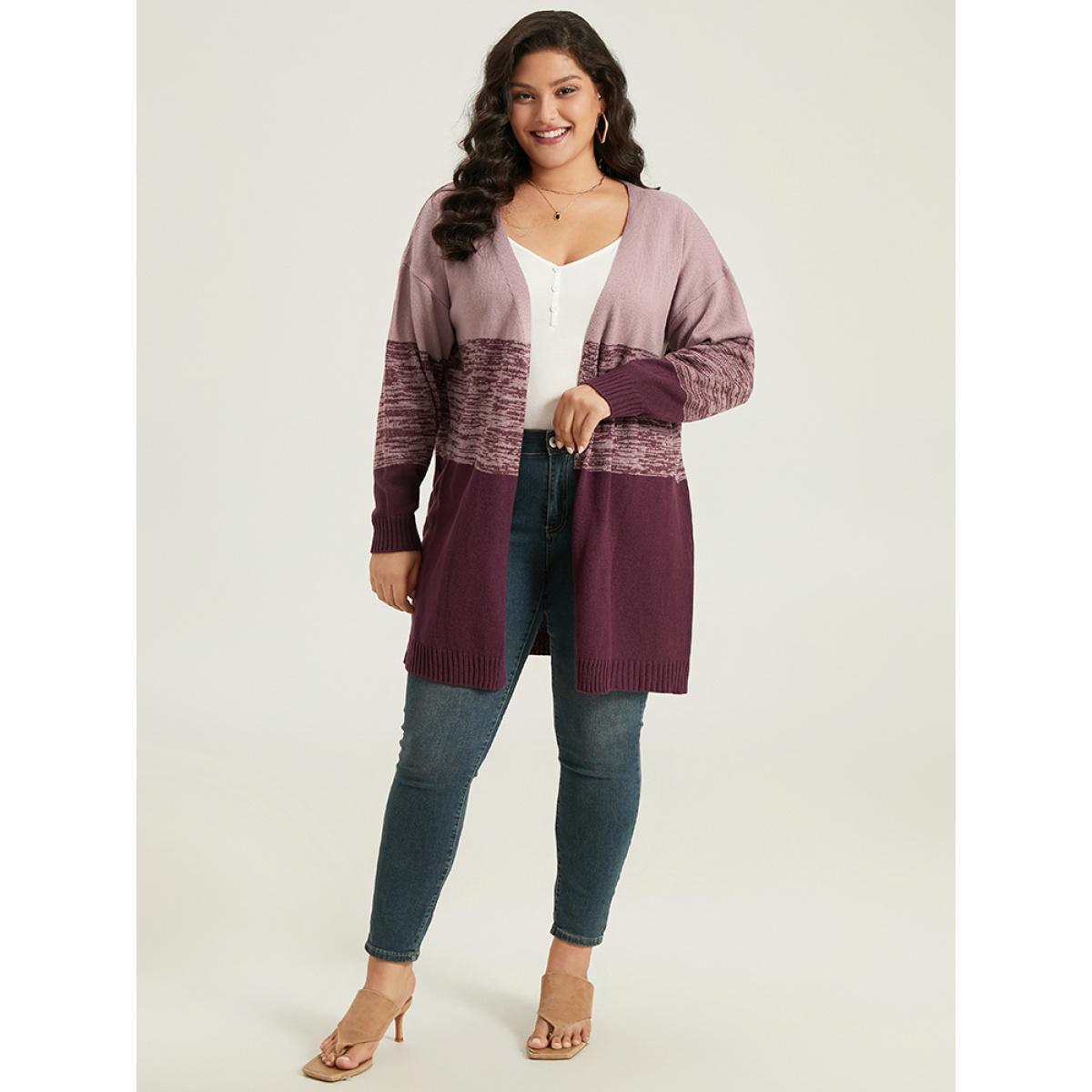 Plus Size Anti-Pilling Contrast Heather Open Front Cardigan Burgundy Women Casual Loose Long Sleeve Dailywear Cardigans BloomChic 14-16/1X Product Image
