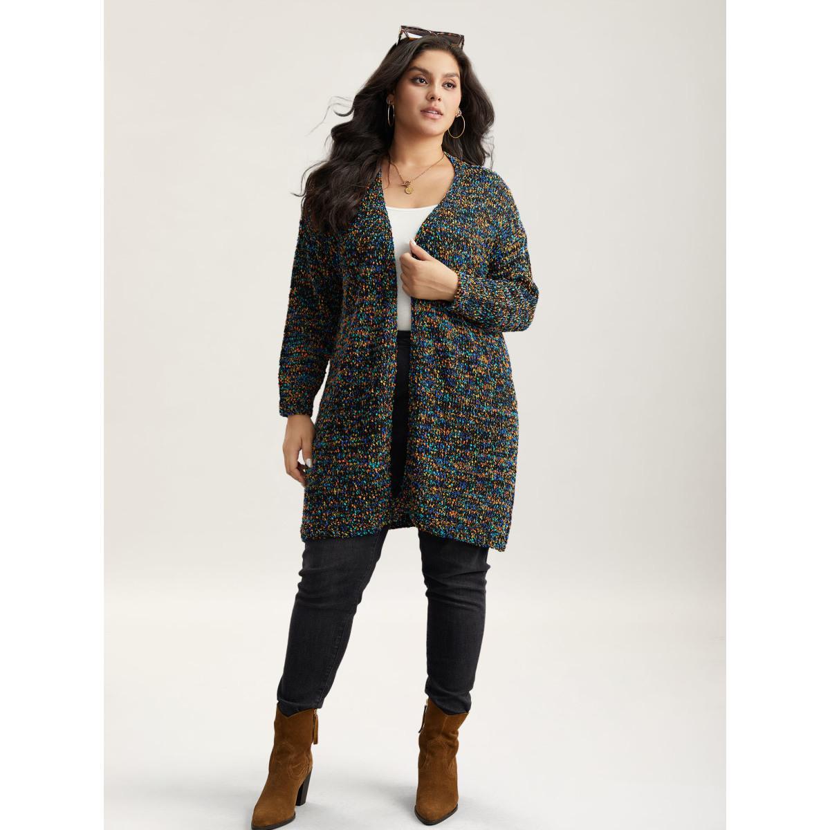 Plus Size Color Textured Open Front Cardigan Multicolor Women Casual Loose Long Sleeve Dailywear Cardigans BloomChic 18-20/2X Product Image