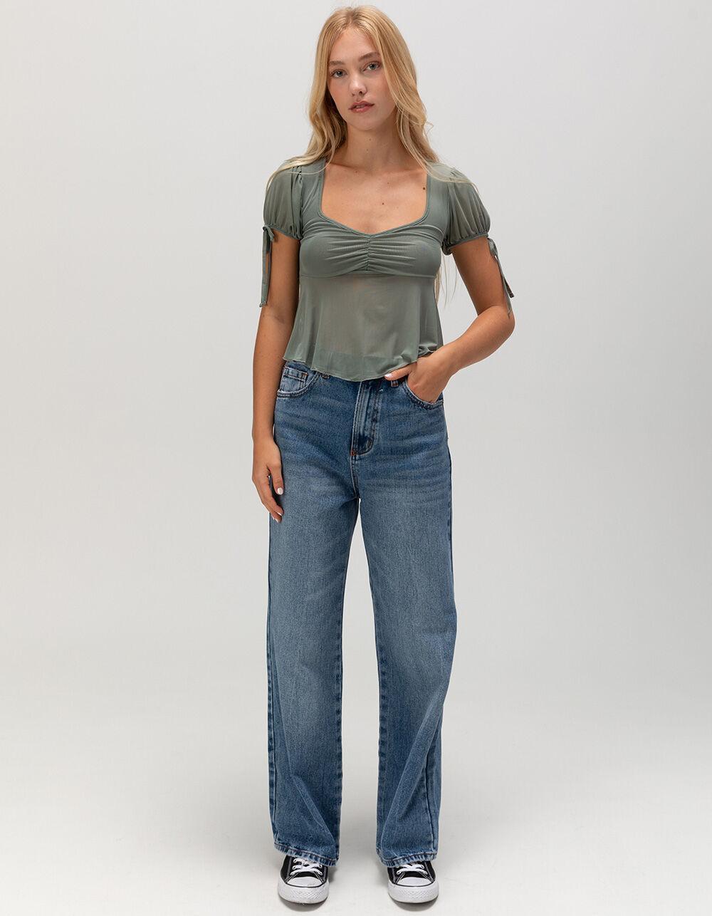 FULL TILT Mesh Babydoll Womens Top - OLIVE Product Image