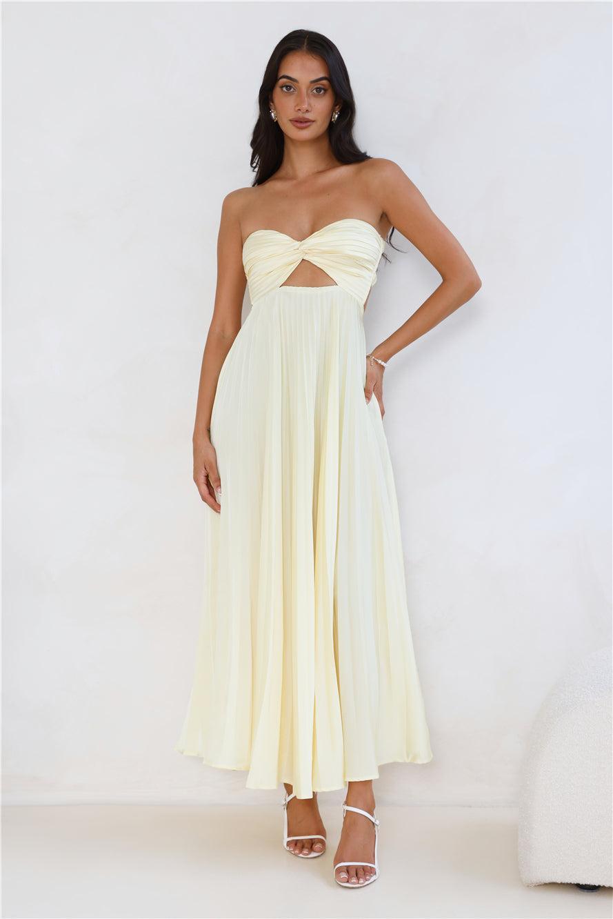 Clouds Of Love Strapless Pleated Maxi Dress Lemon Product Image