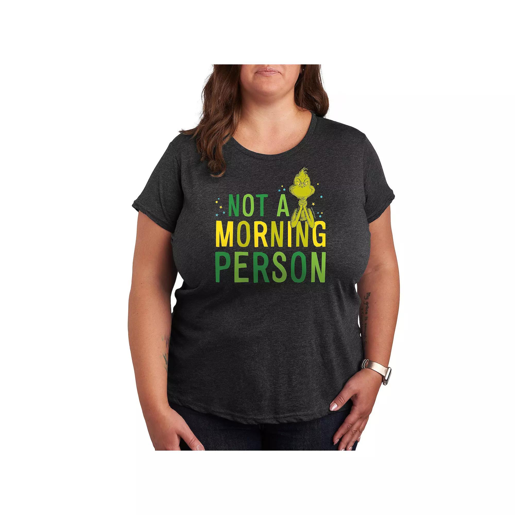 Plus Dr. Seuss The Grinch Not A Morning Person Graphic Tee, Women's, Size: 1XL, Grey Heather Product Image