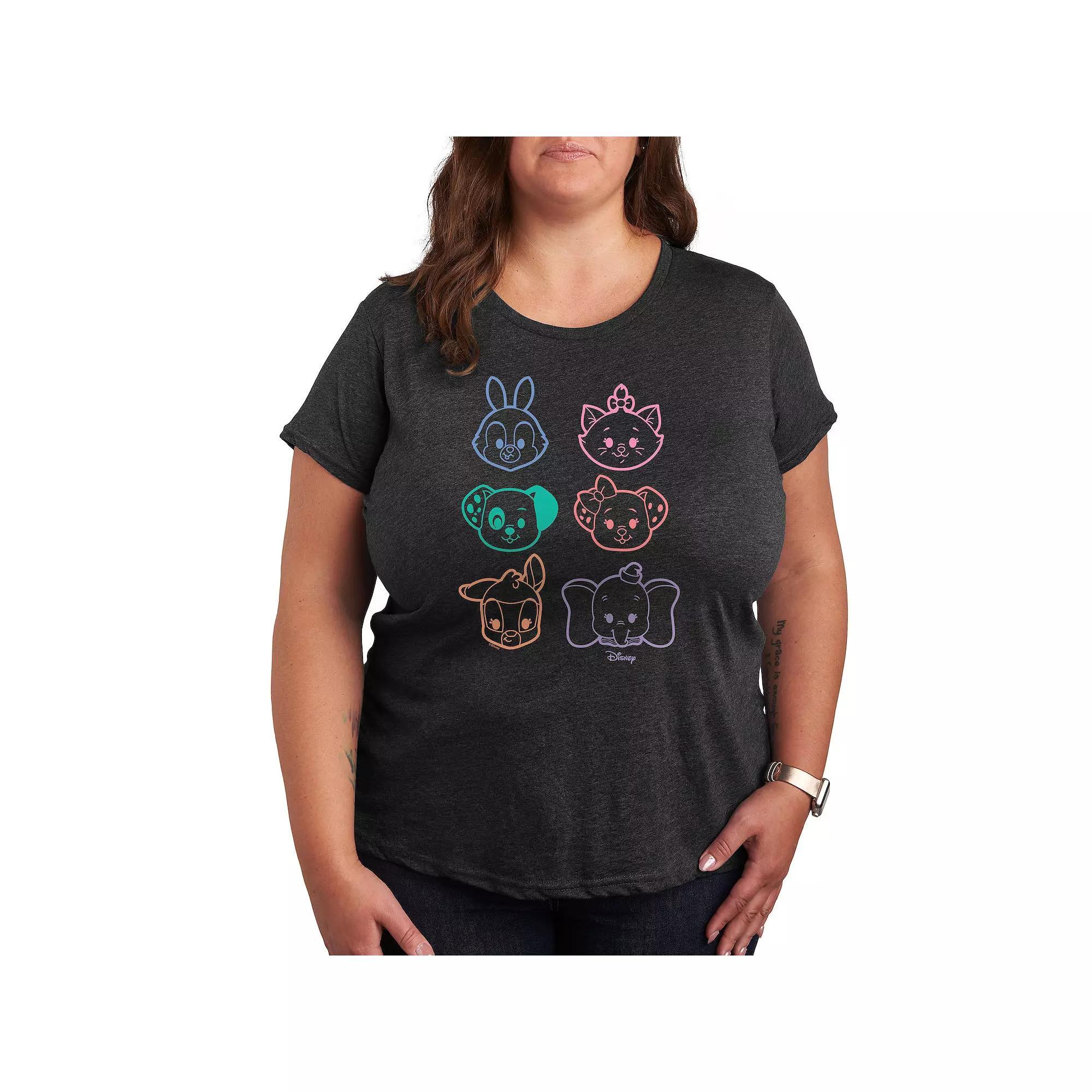 Disneys Plus Size Stacked Outline Faces Graphic Tee, Womens Heather Grey Product Image