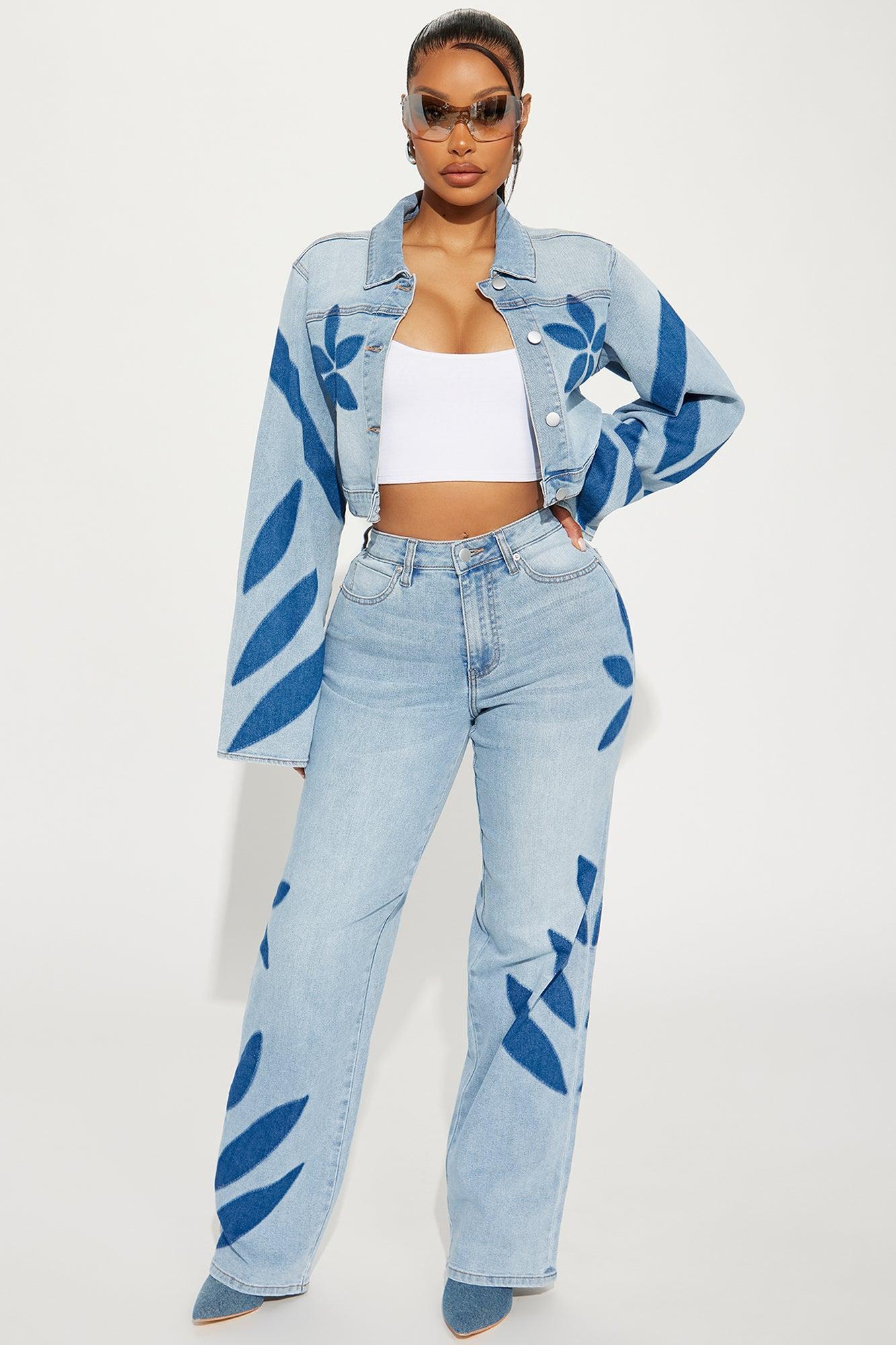 Loves Me Not Floral Denim Jacket - Light Wash Product Image
