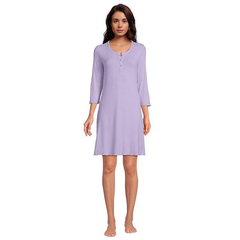 Lands End Womens Pointelle Rib 3/4 Sleeve Knee Length Nightgown Product Image