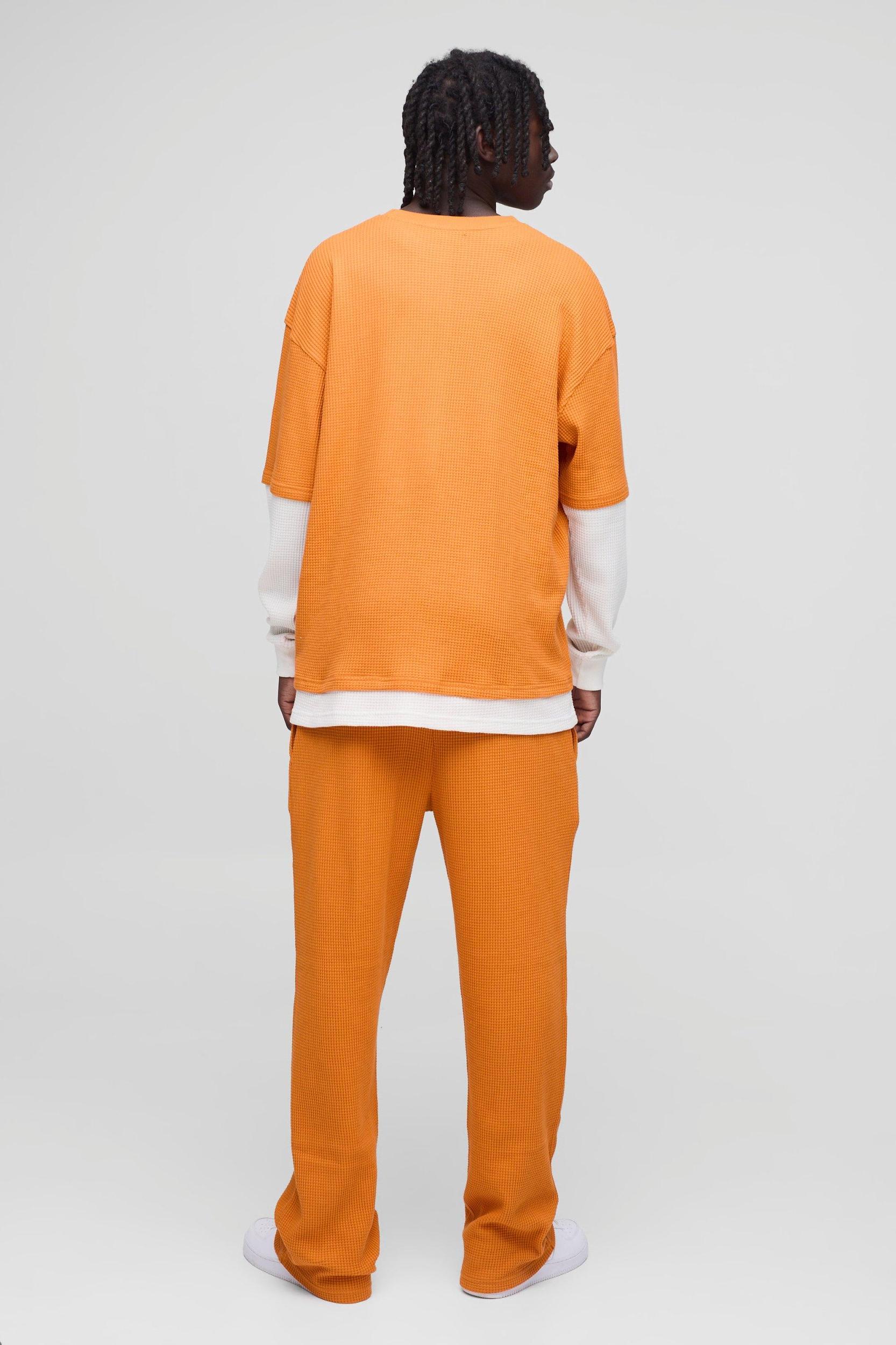 Oversized Faux Sleeve Waffle Print T-Shirt | boohooMAN USA Product Image