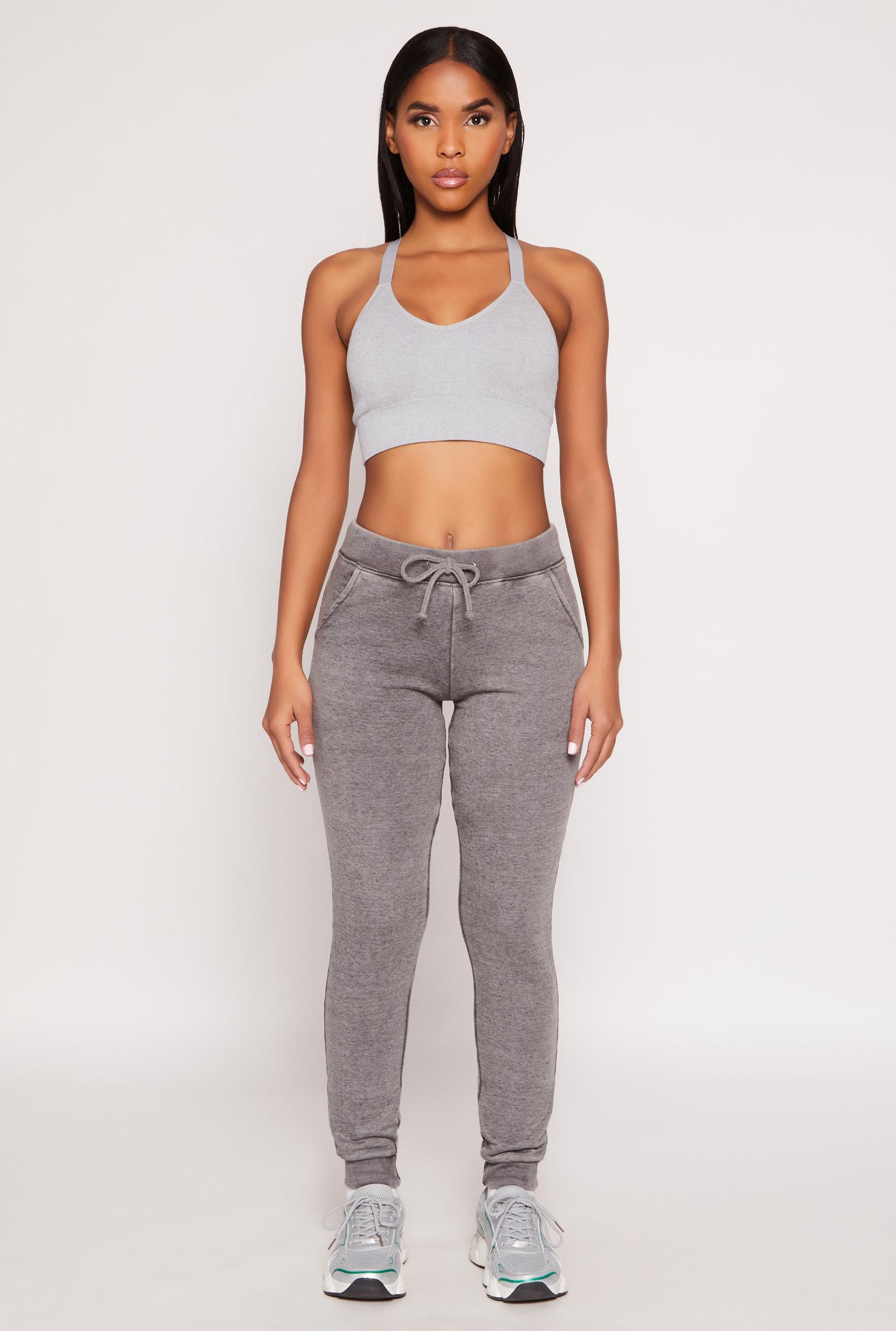 Womens Fleece Lined Acid Wash Drawstring Joggers Product Image