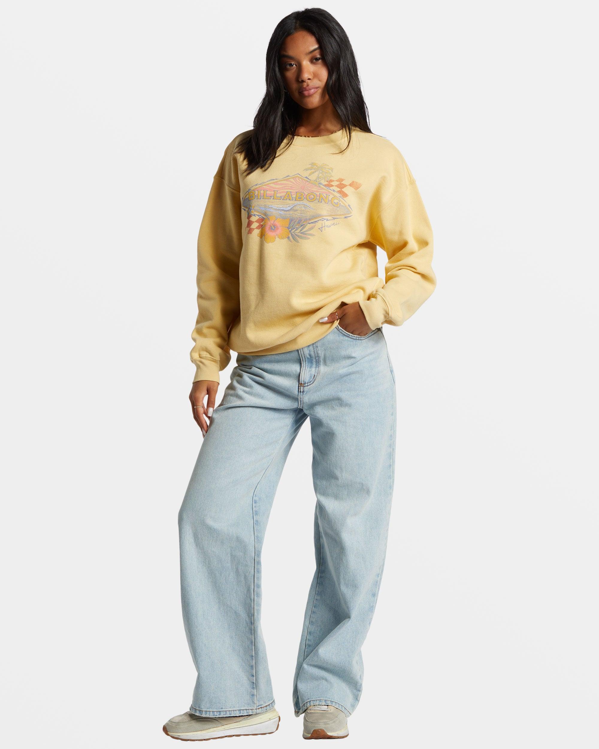 Surfing Together Crewneck Sweatshirt - Pale Yellow Female Product Image